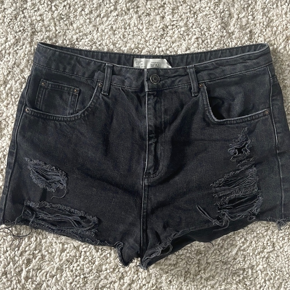 Topshop Black Distressed Jean Shorts